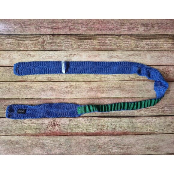 Vintage Square End Silk Skinny Knit Blue Tie Mac Alan 1831 Retro MINT - Picture 3 of 8